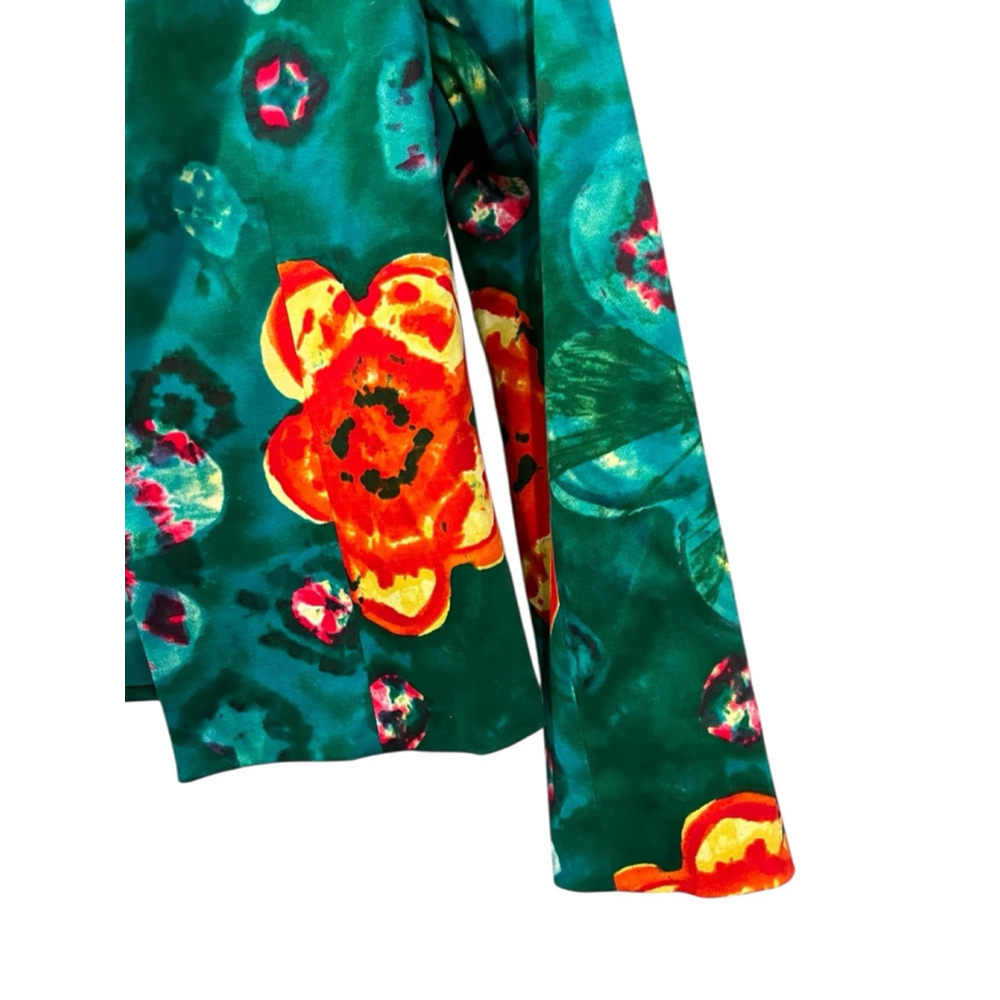 Harve Benard Teal Floral Satin Blazer with Orange & Pink Accents - Picture 3 of 8